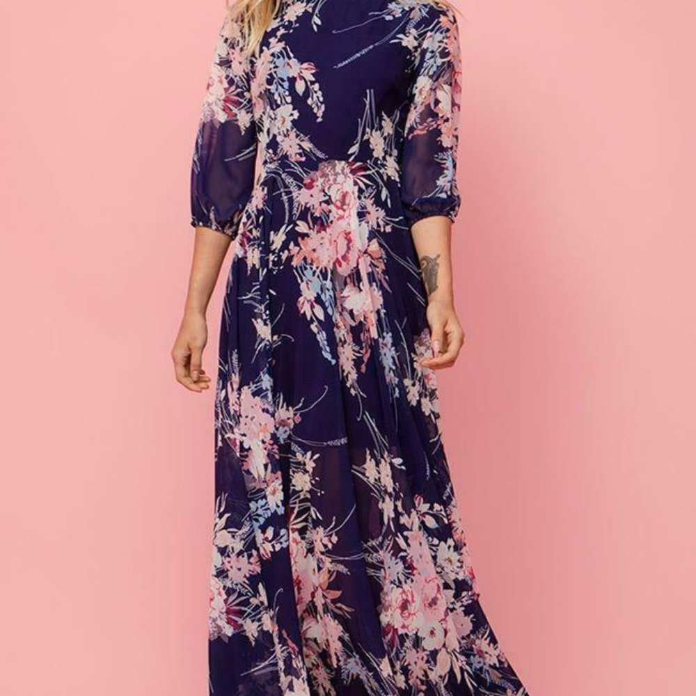 NWT $258 Yumi Kim Woodstock Maxi Dress Floral Navy